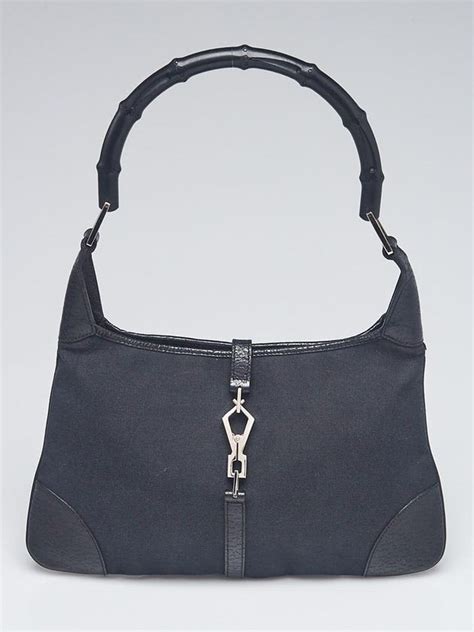 gucci black canvas & leather bamboo jackie o